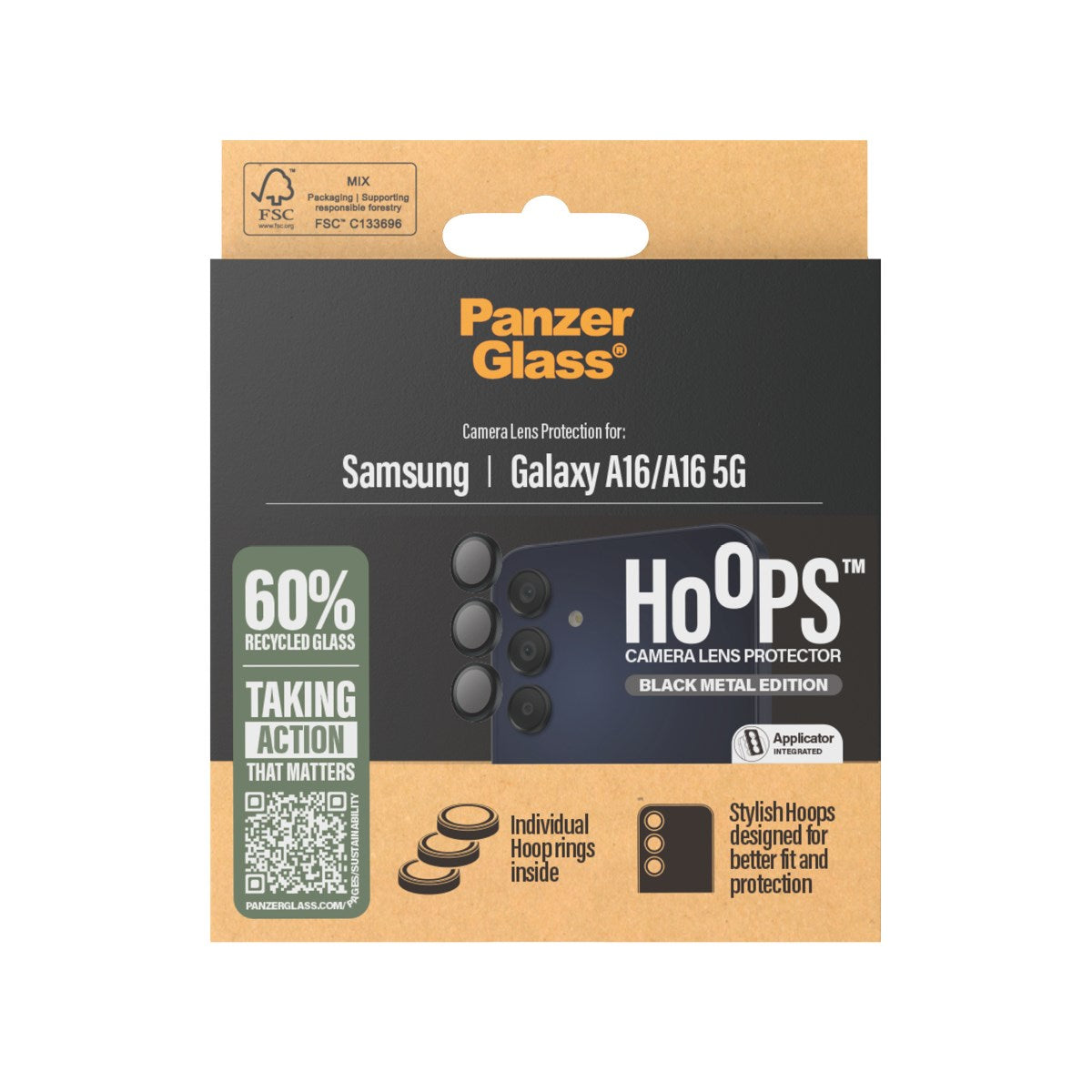PanzerGlass® Hoops® Schwarz Kameraschutz Samsung Galaxy A16 | A16 5G